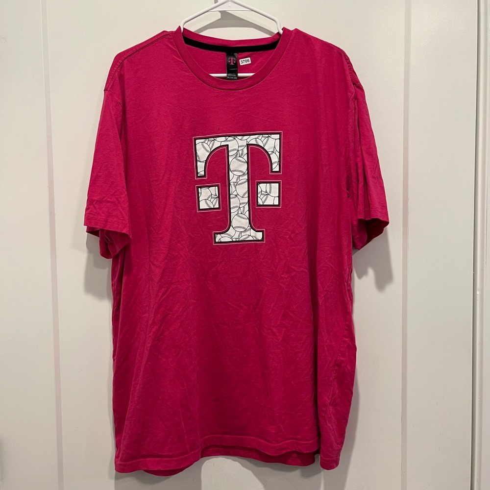 T-Mobile Magenta Pink Baseball Logo Graphic T-Shirt Mens 2XL Short Sleeve Tee